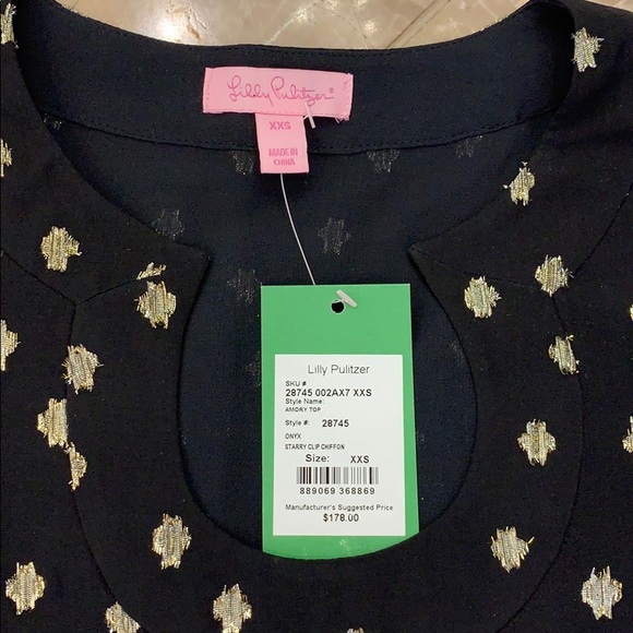 NWT Lilly Pulitzer Amory Onyx Chiffon Top - Picture 3 of 3